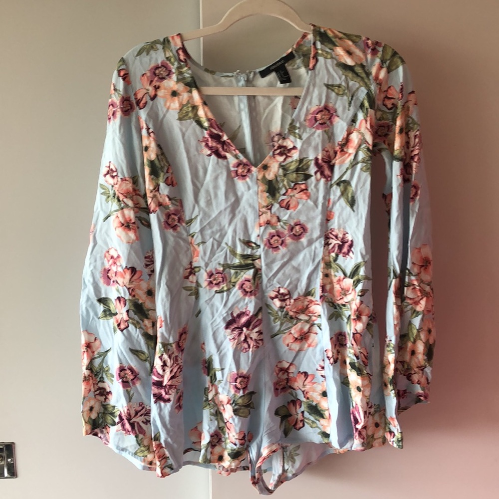Blue Floral belle sleeve romper